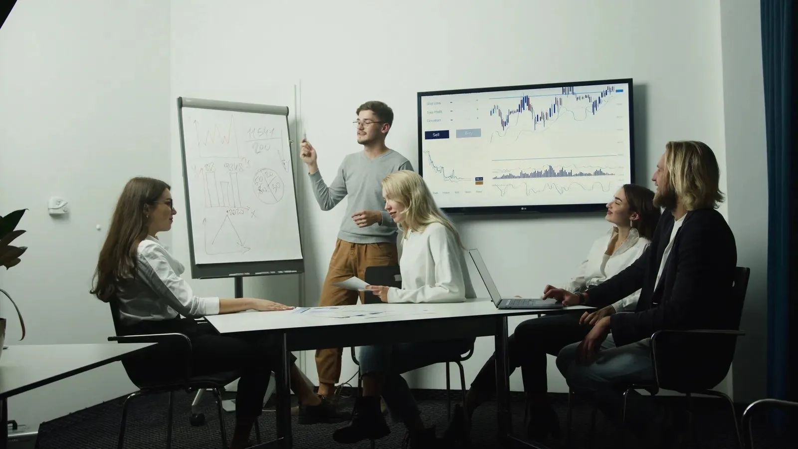 Business growth chart presented in a team meeting