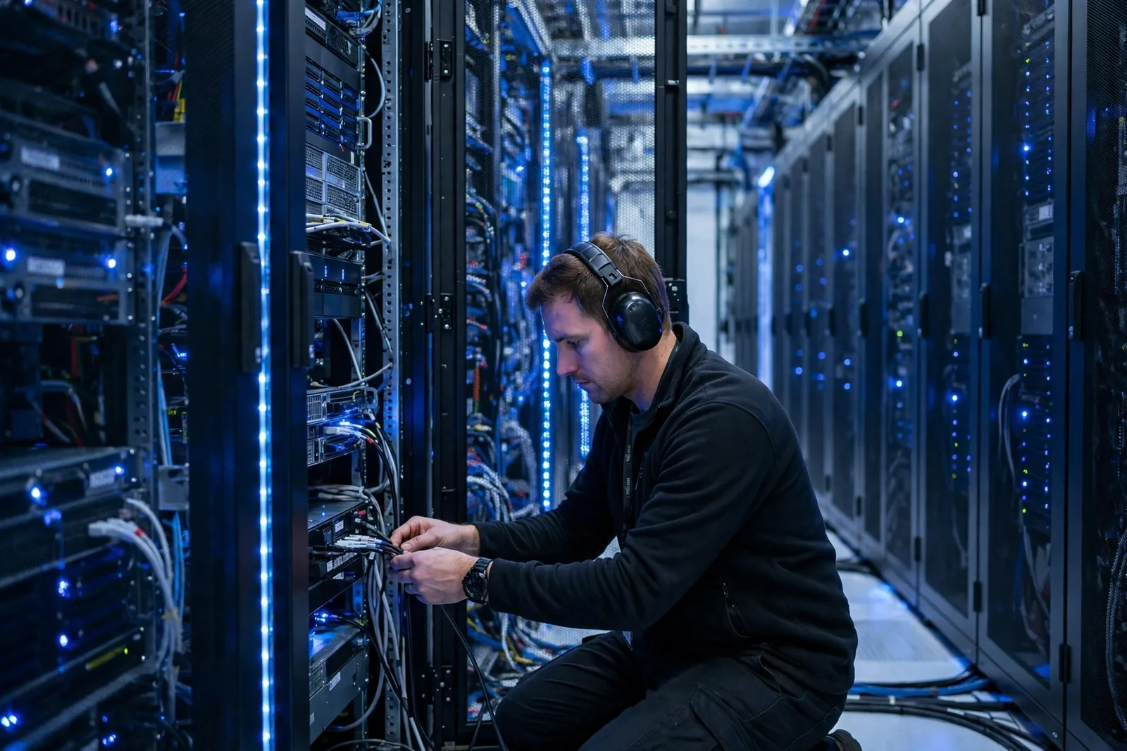 IT engineer working in a server room