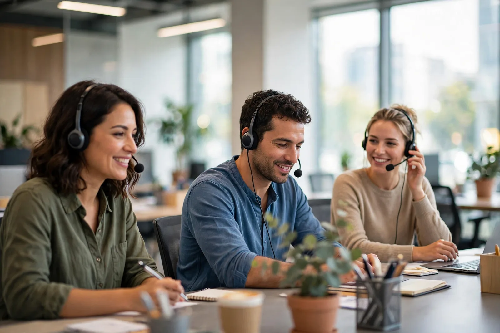 Support team members collaborating in a modern office
